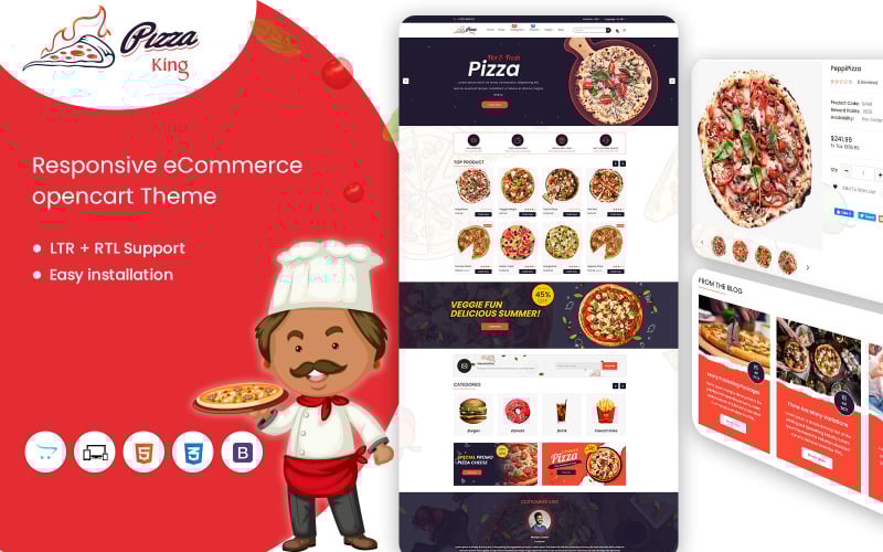Pizzaking Online Restaurant Responsive OpenCart Template